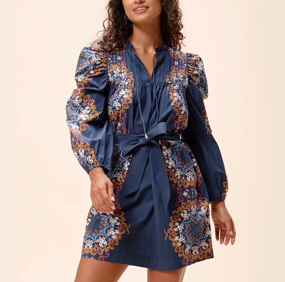 NWOT Cleobella Ivana Mini Boho Autumn Dress Organic Cotton Venezia Blue Small